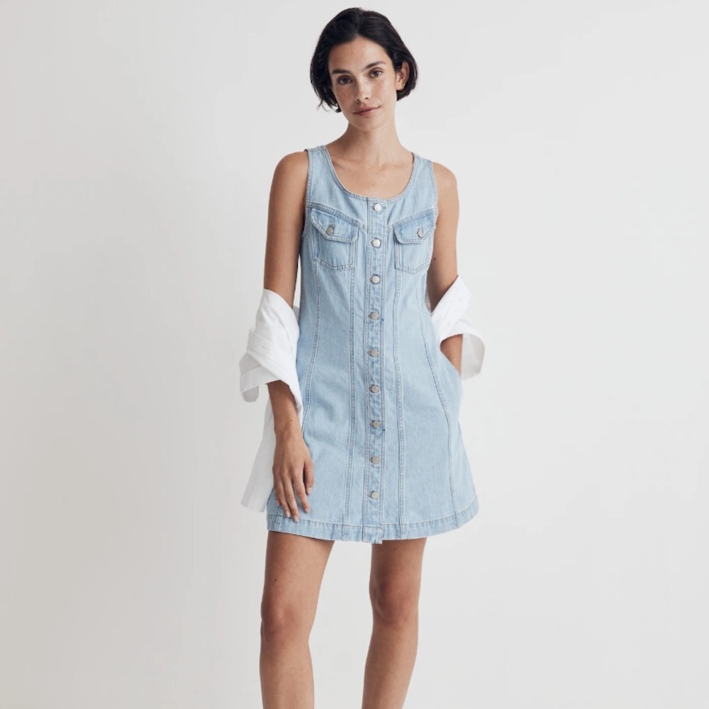 Madewell denim sleeveless seamed mini dress